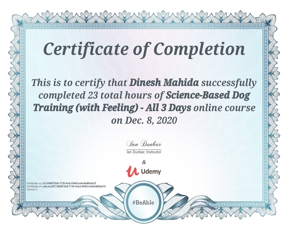 dog trainer, certificate